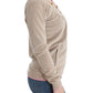 Beige Zip Cardigan with Gold Tone Accents