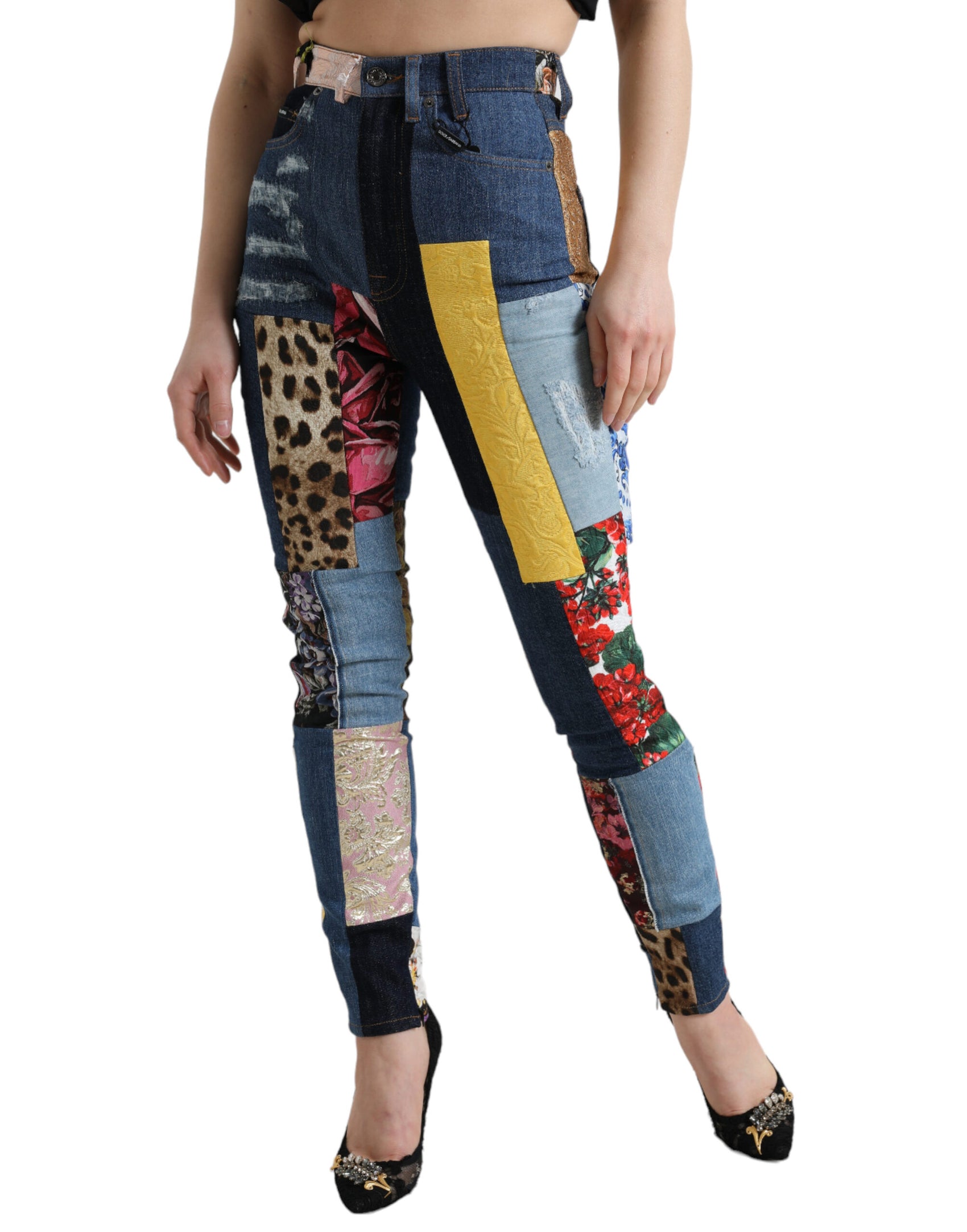 Leuchtende Patchwork-Skinny-Jeans