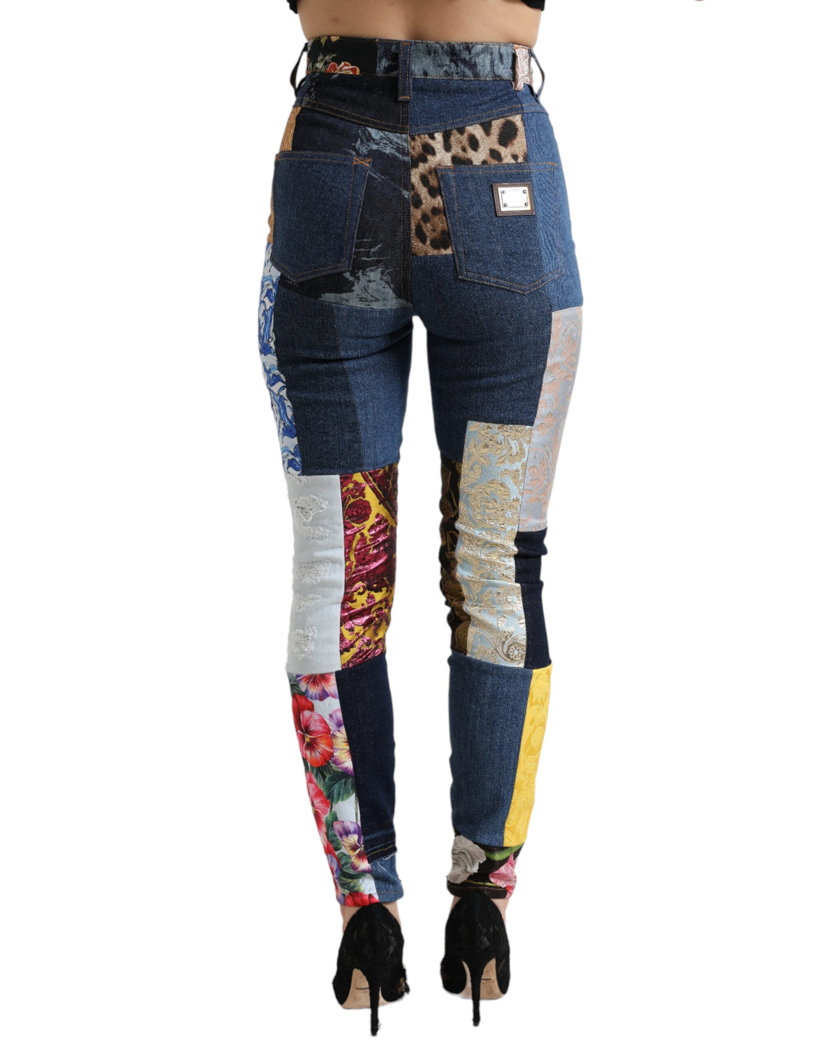 Leuchtende Patchwork-Skinny-Jeans