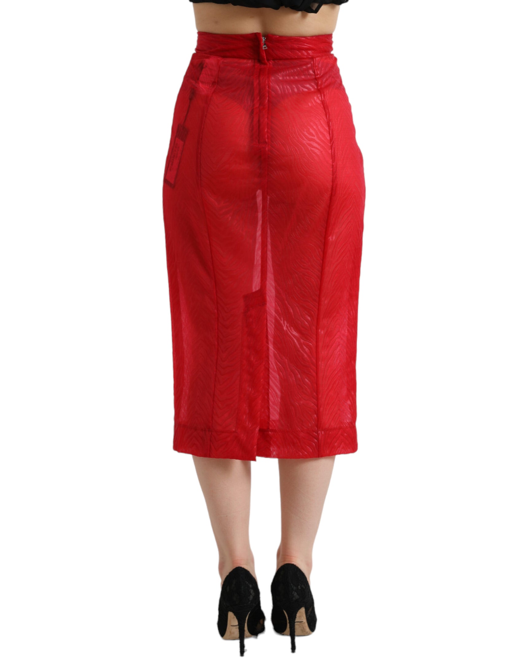 Gonna midi trasparente a vita alta rossa chic