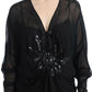 Elegant Sheer Black Silk Blouson Dress