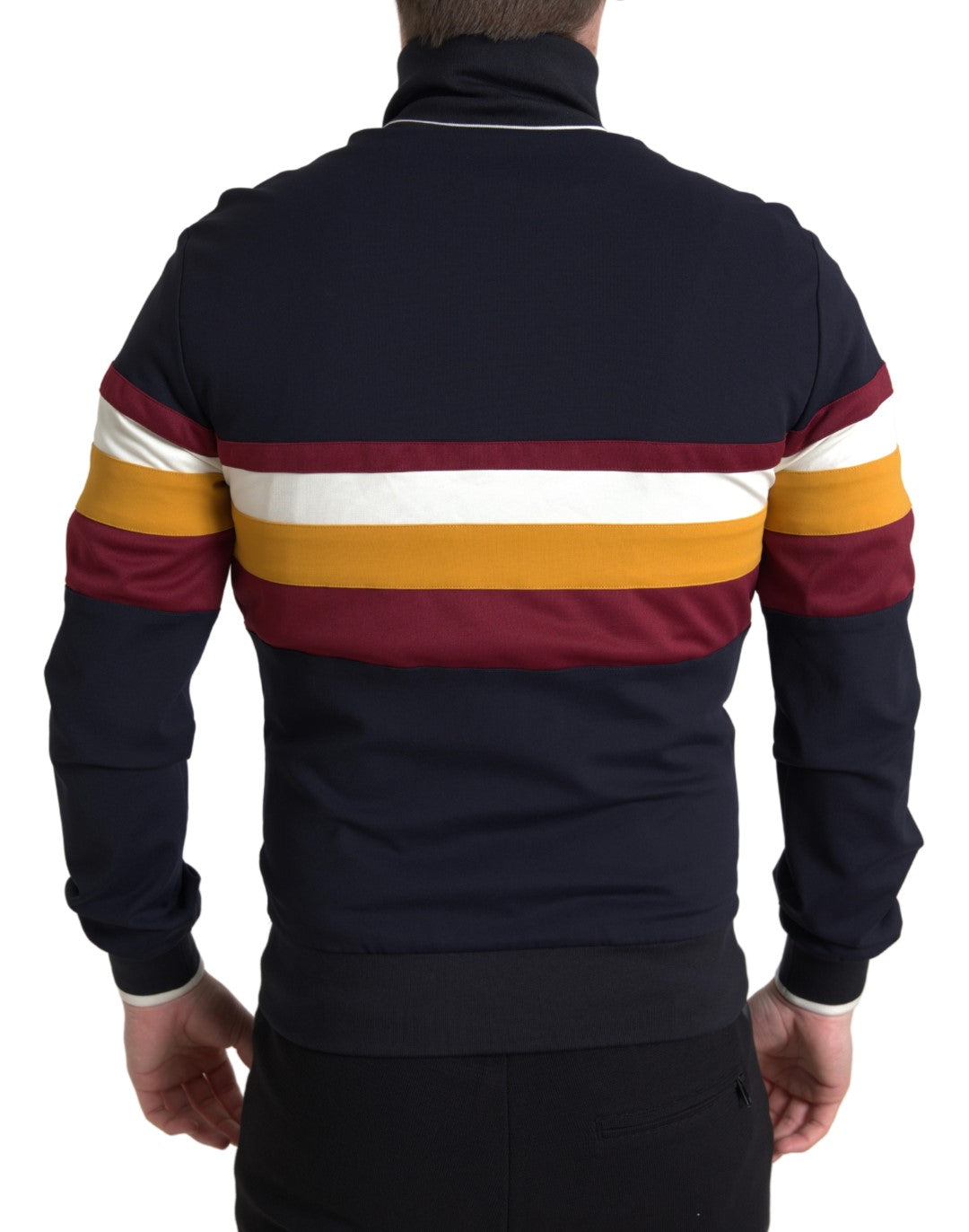 Elegante maglione cardigan con cerniera a righe blu