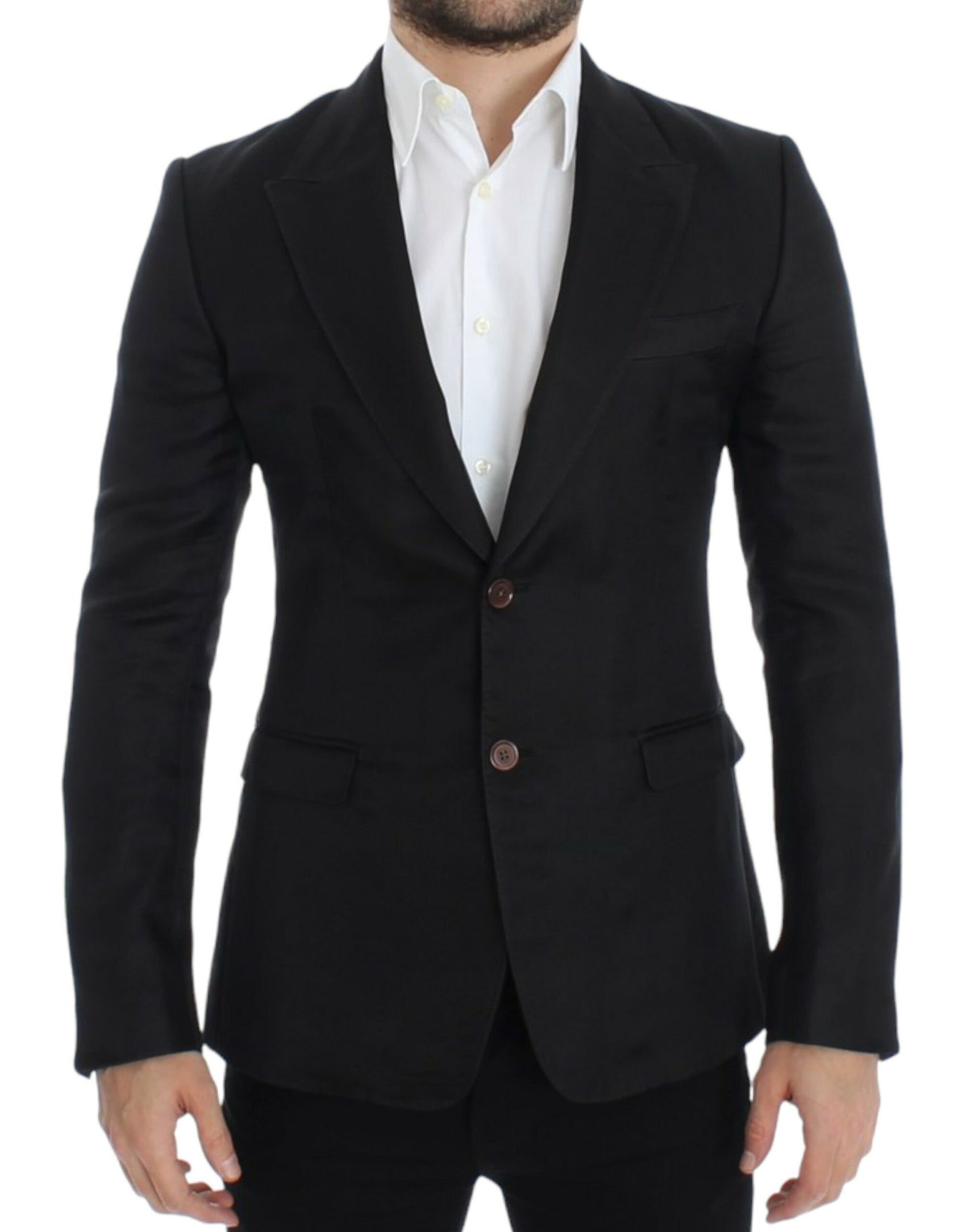 Elegante blazer a due bottoni in misto seta nera