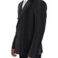 Elegant Gray Striped Wool Slim Blazer