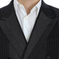 Elegant Gray Striped Wool Slim Blazer