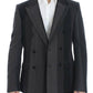 Elegant Gray Striped Wool Slim Blazer