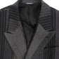 Elegant Gray Striped Wool Slim Blazer