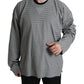 Eleganter grau gestreifter Seidenpullover mit Rundhalsausschnitt