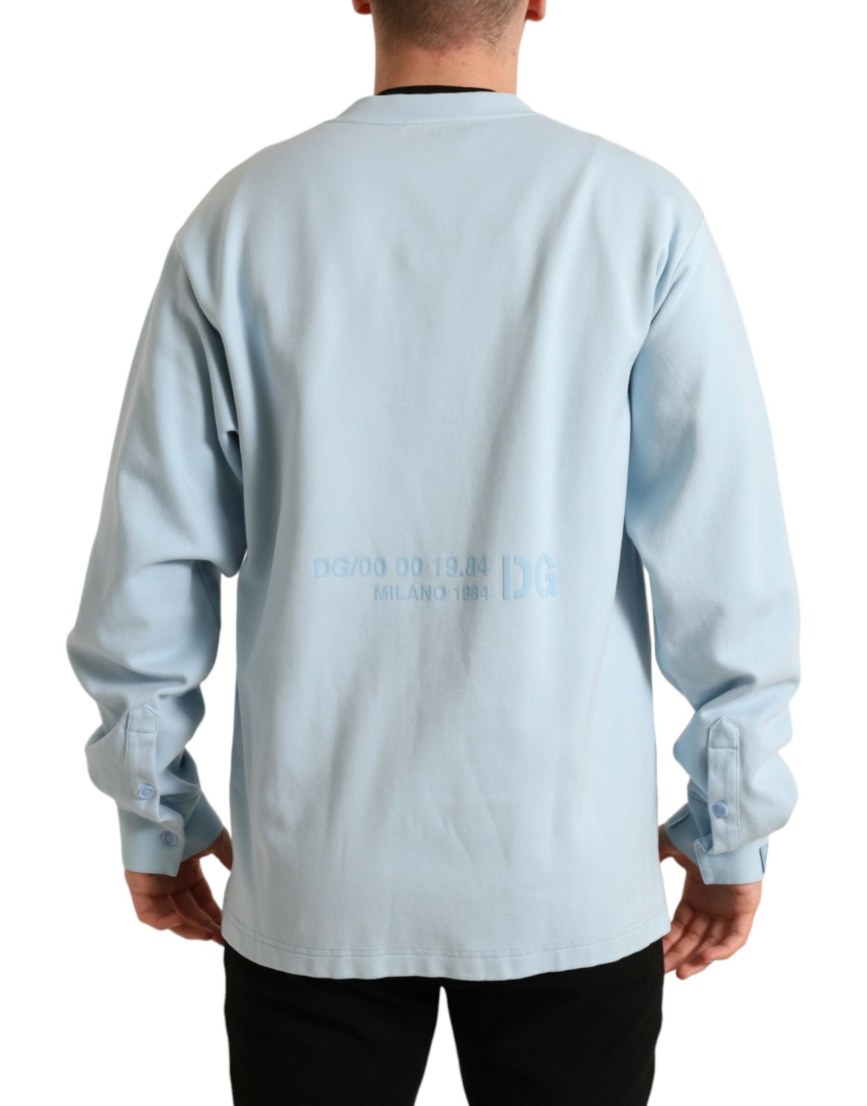 Eleganter hellblauer Rundhalspullover aus Baumwollmischung