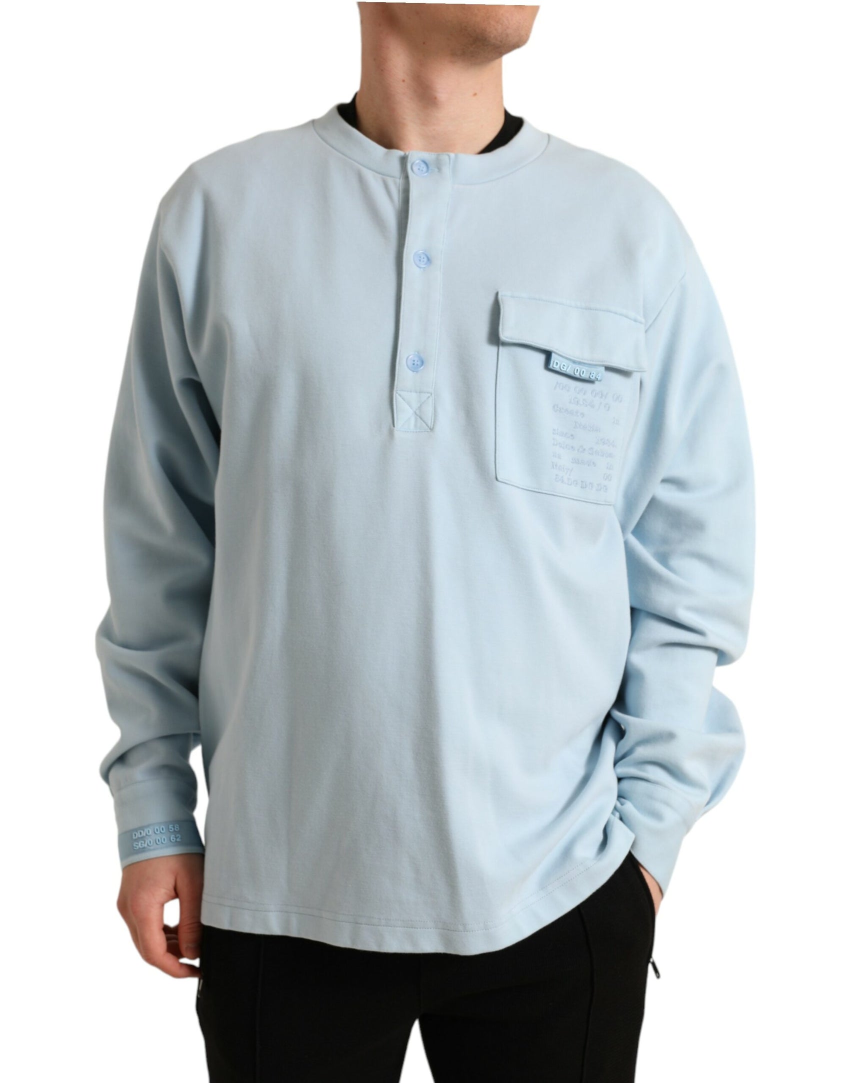 Eleganter hellblauer Rundhalspullover aus Baumwollmischung