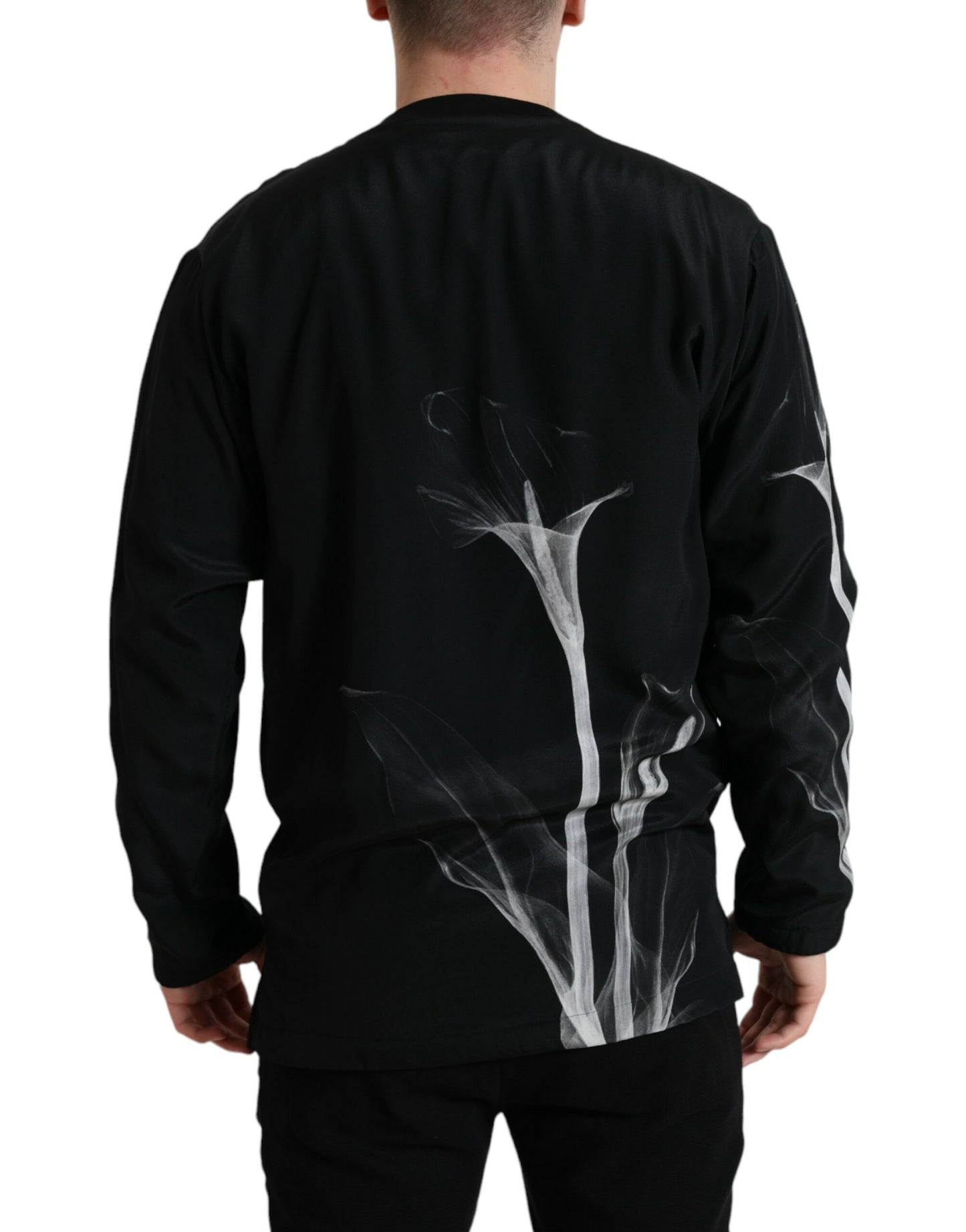 Seidenpullover mit Rundhalsausschnitt und Blumenmuster