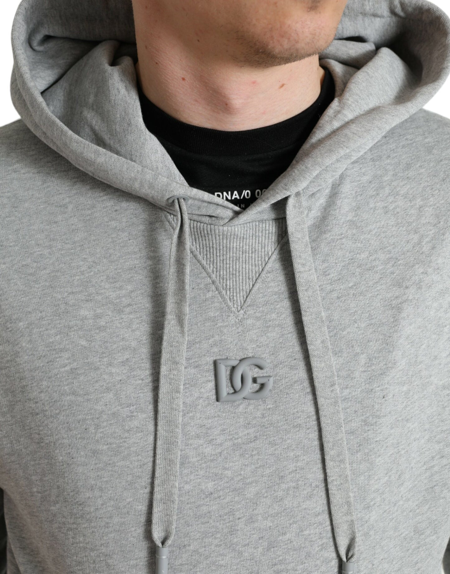 Schicker grauer Baumwollpullover mit Logo und Kapuze