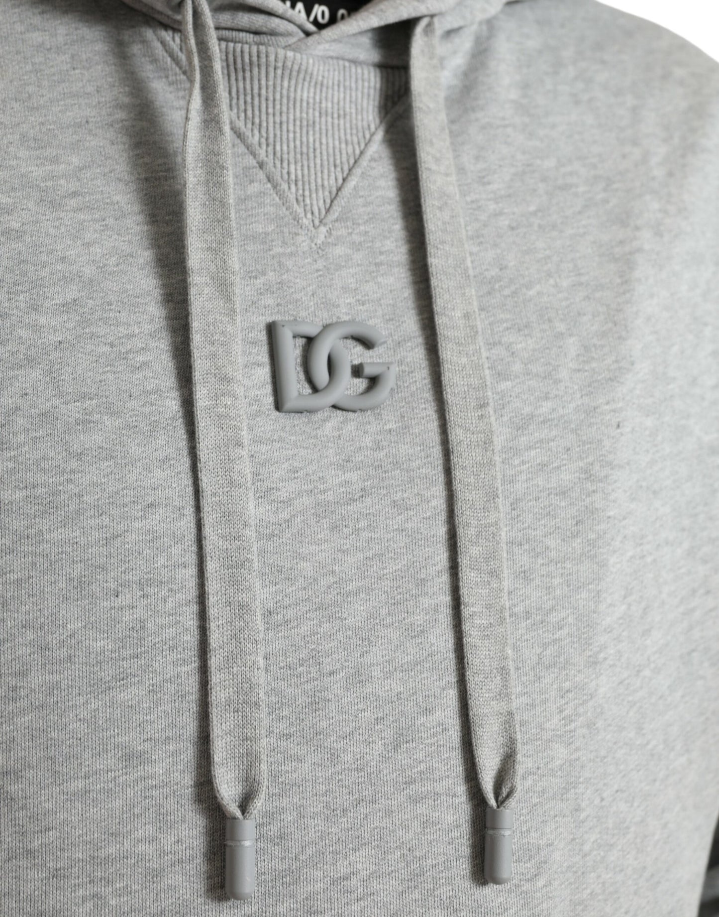 Schicker grauer Baumwollpullover mit Logo und Kapuze