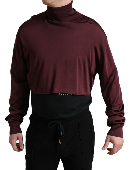 Maglione in viscosa a collo alto color castagna