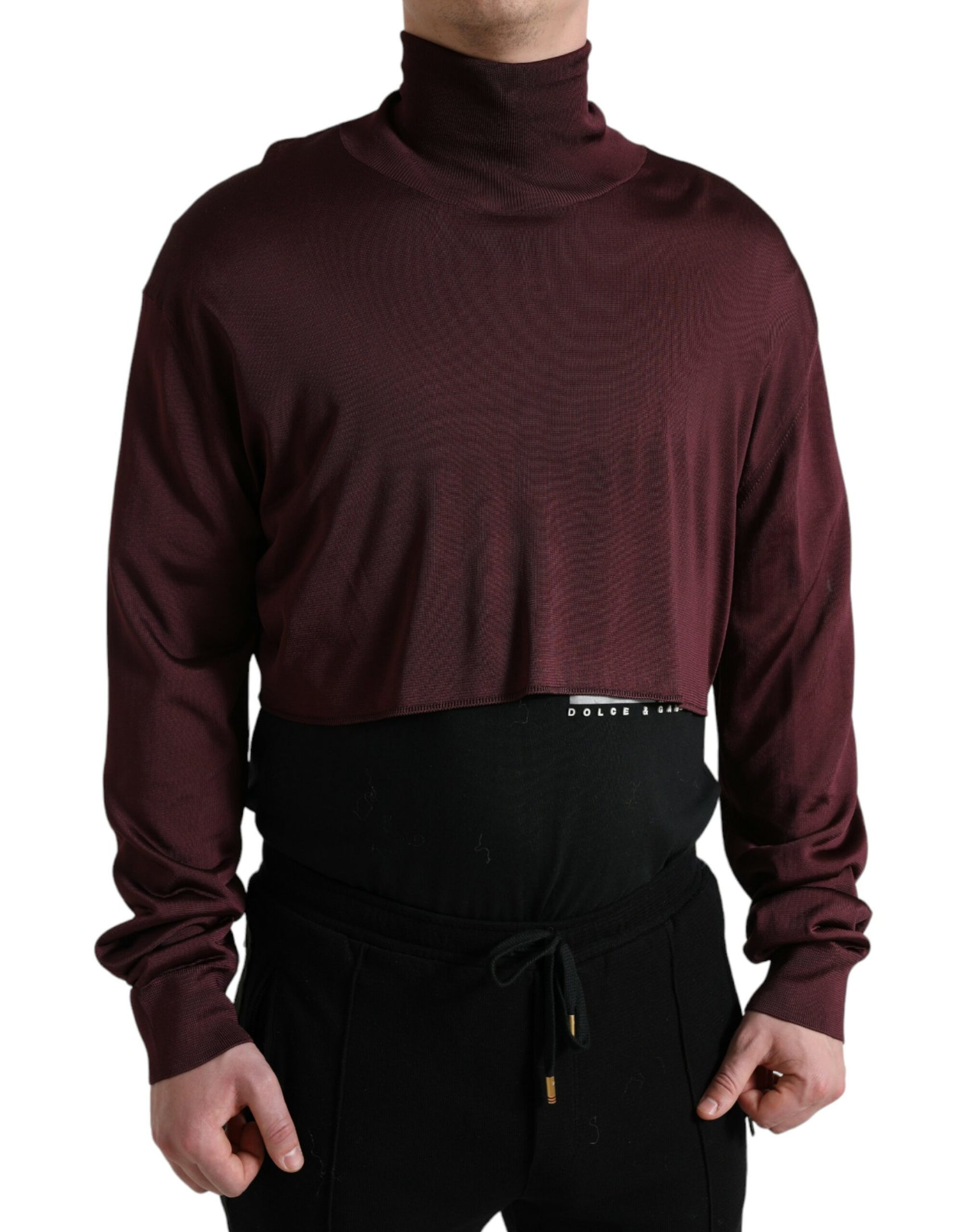 Maglione in viscosa a collo alto color castagna
