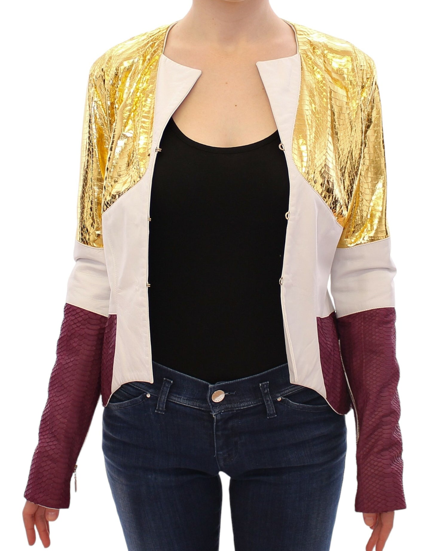 Elegant Metallic Croc Print Leather Jacket