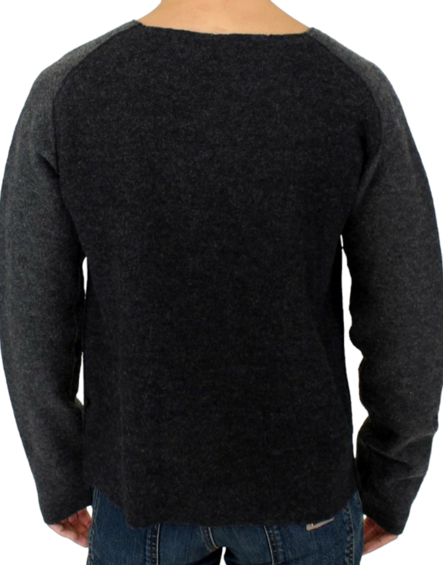 Schicker grauer Wollpullover mit Rundhalsausschnitt