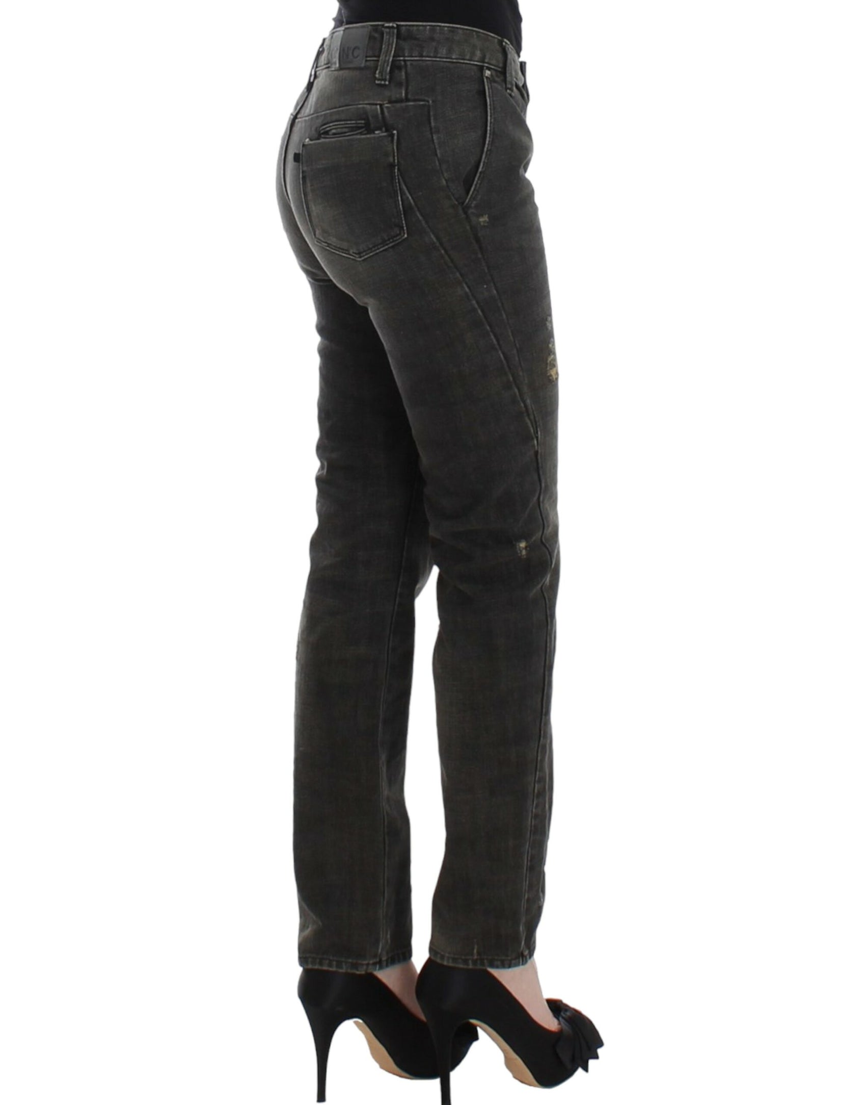 Elegante, graue Distressed-Jeans mit geradem Bein