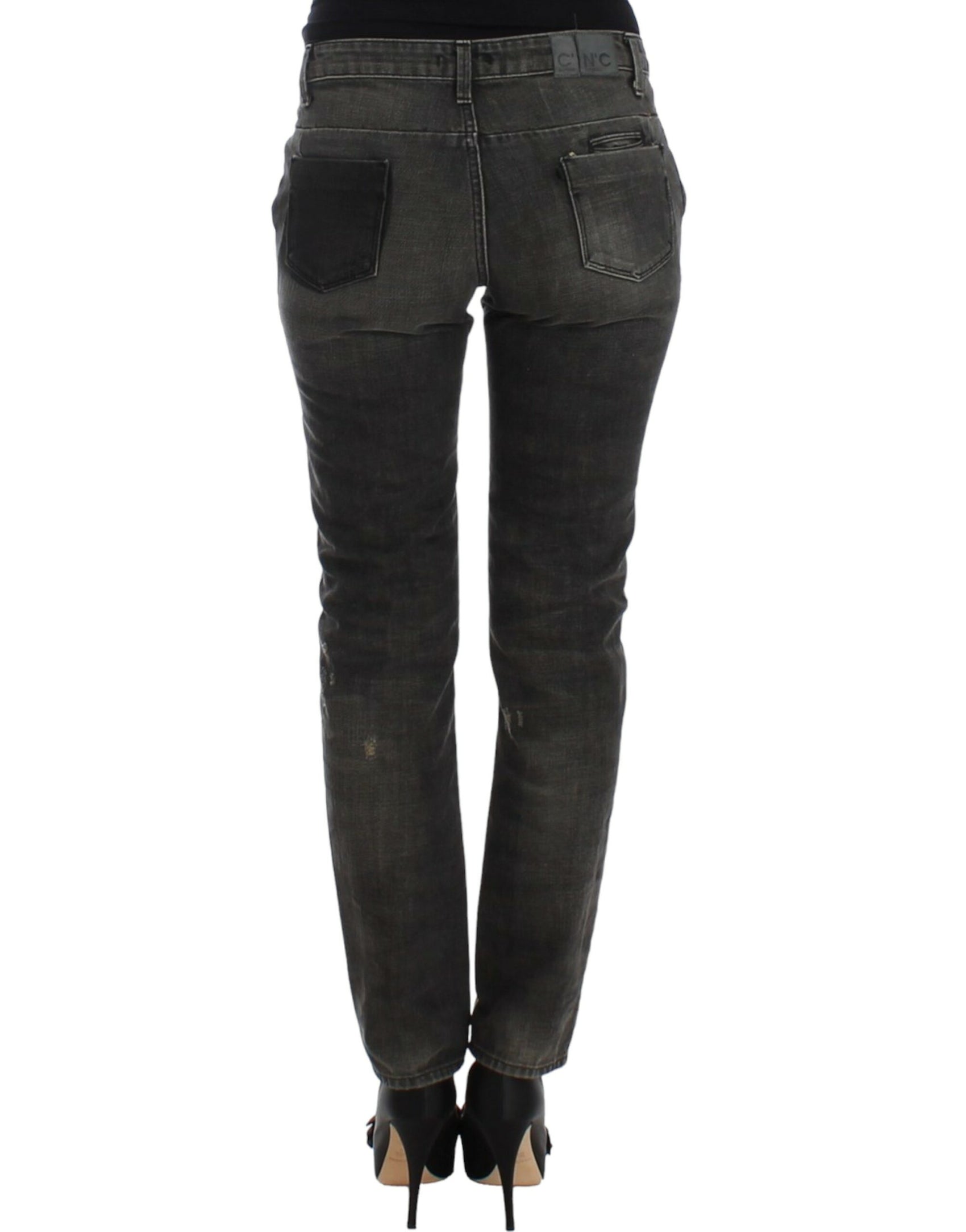 Elegante, graue Distressed-Jeans mit geradem Bein