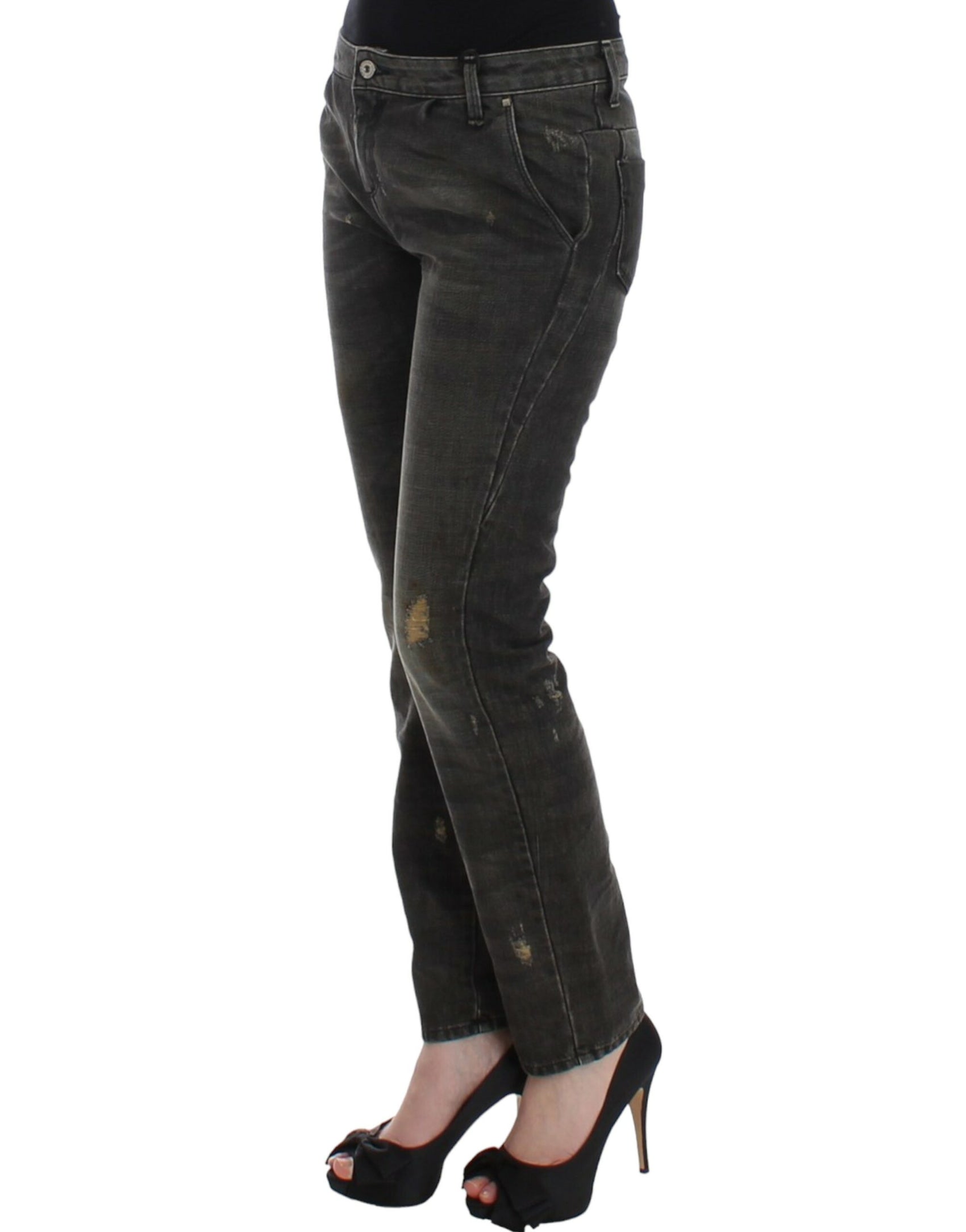 Elegante, graue Distressed-Jeans mit geradem Bein