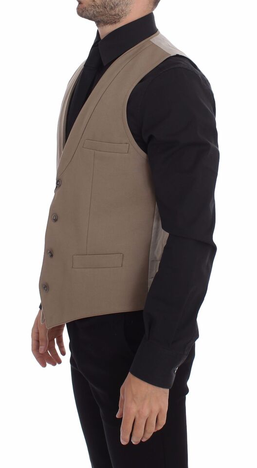 Elegant Beige Cotton Dress Vest – Slim Fit