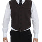 Elegant Brown Cotton Blend Dress Vest