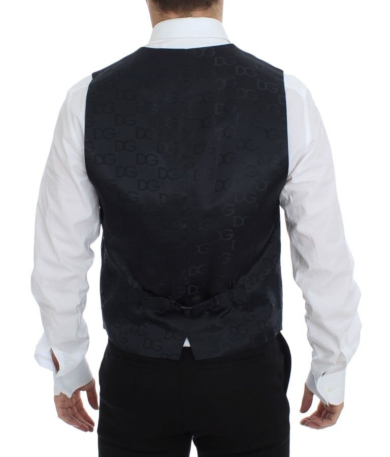 Elegante grau gestreifte Weste aus Wolle und Seide