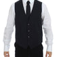 Elegant Gray Striped Wool-Silk Dress Vest