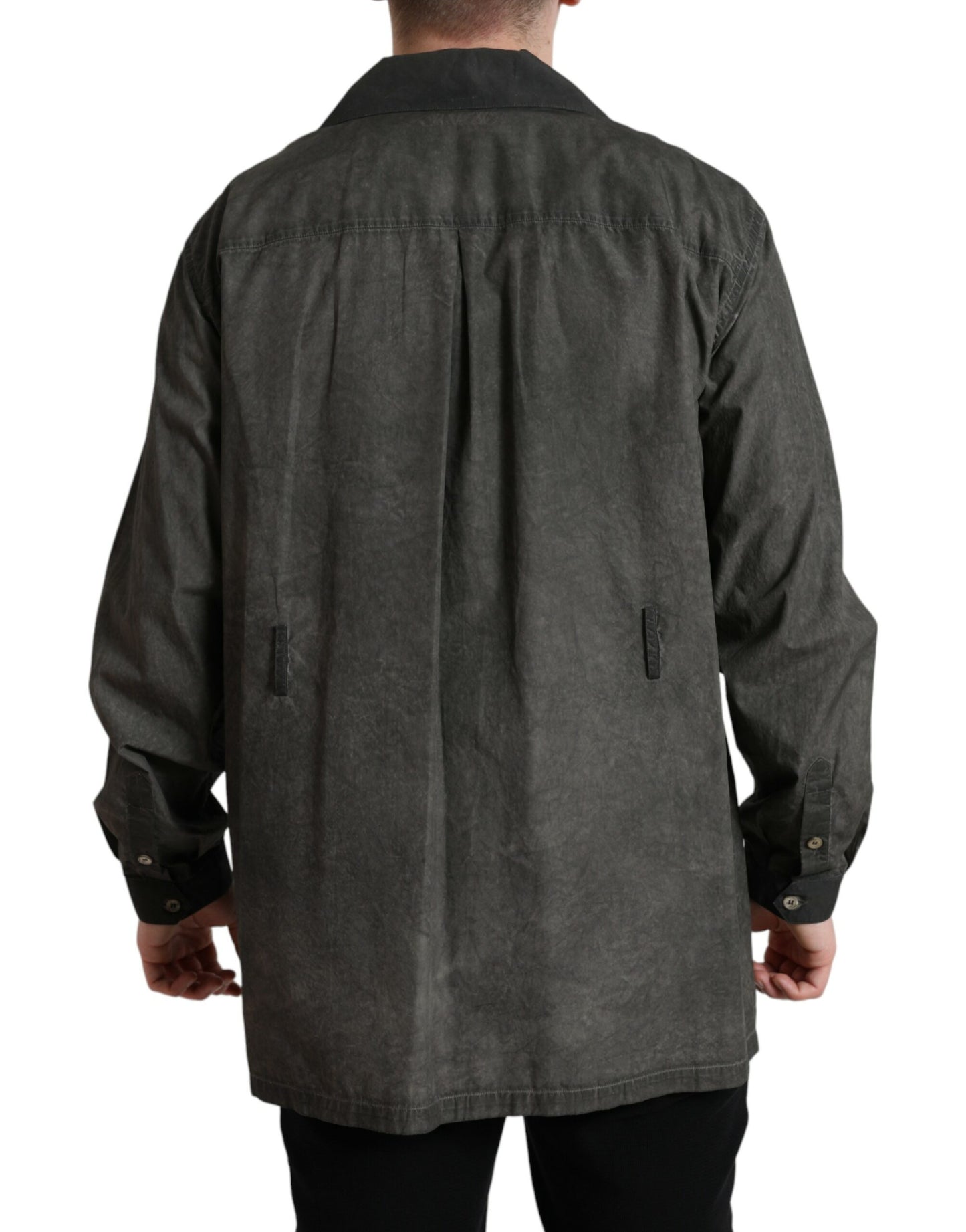 Elegante camicia in cotone grigio scuro con bottoni