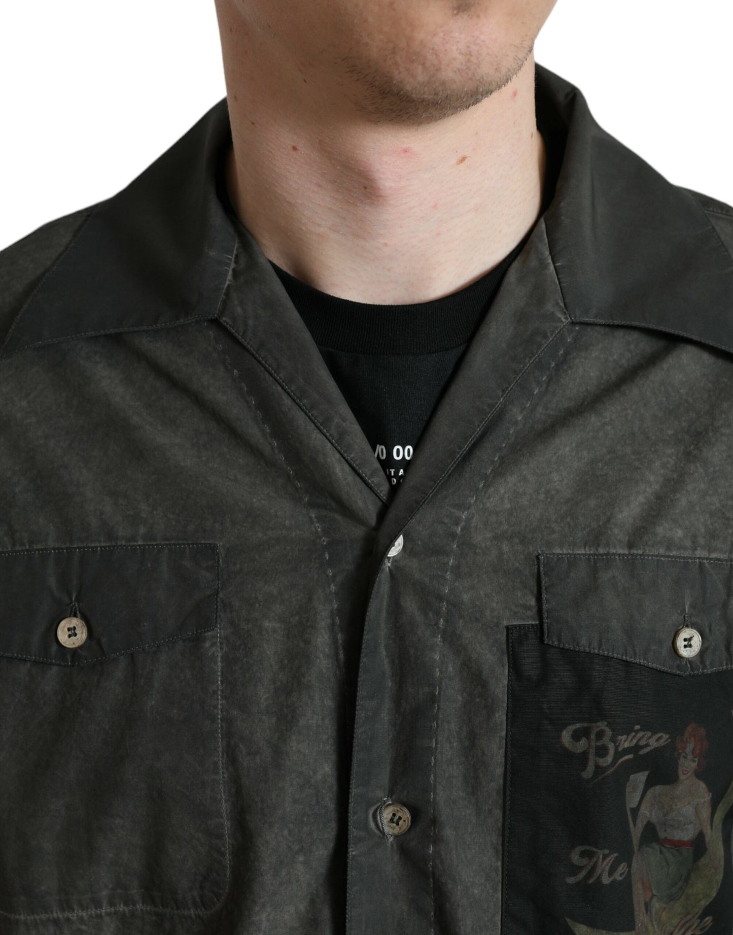Elegante camicia in cotone grigio scuro con bottoni