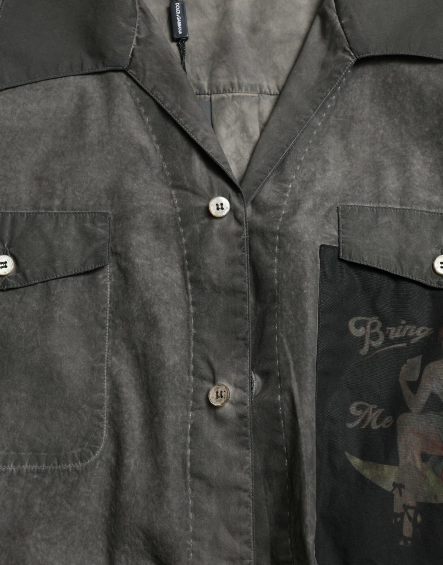 Elegante camicia in cotone grigio scuro con bottoni
