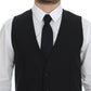 Elegant Black Wool Silk Dress Vest