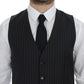 Elegant Gray Striped Wool Dress Vest