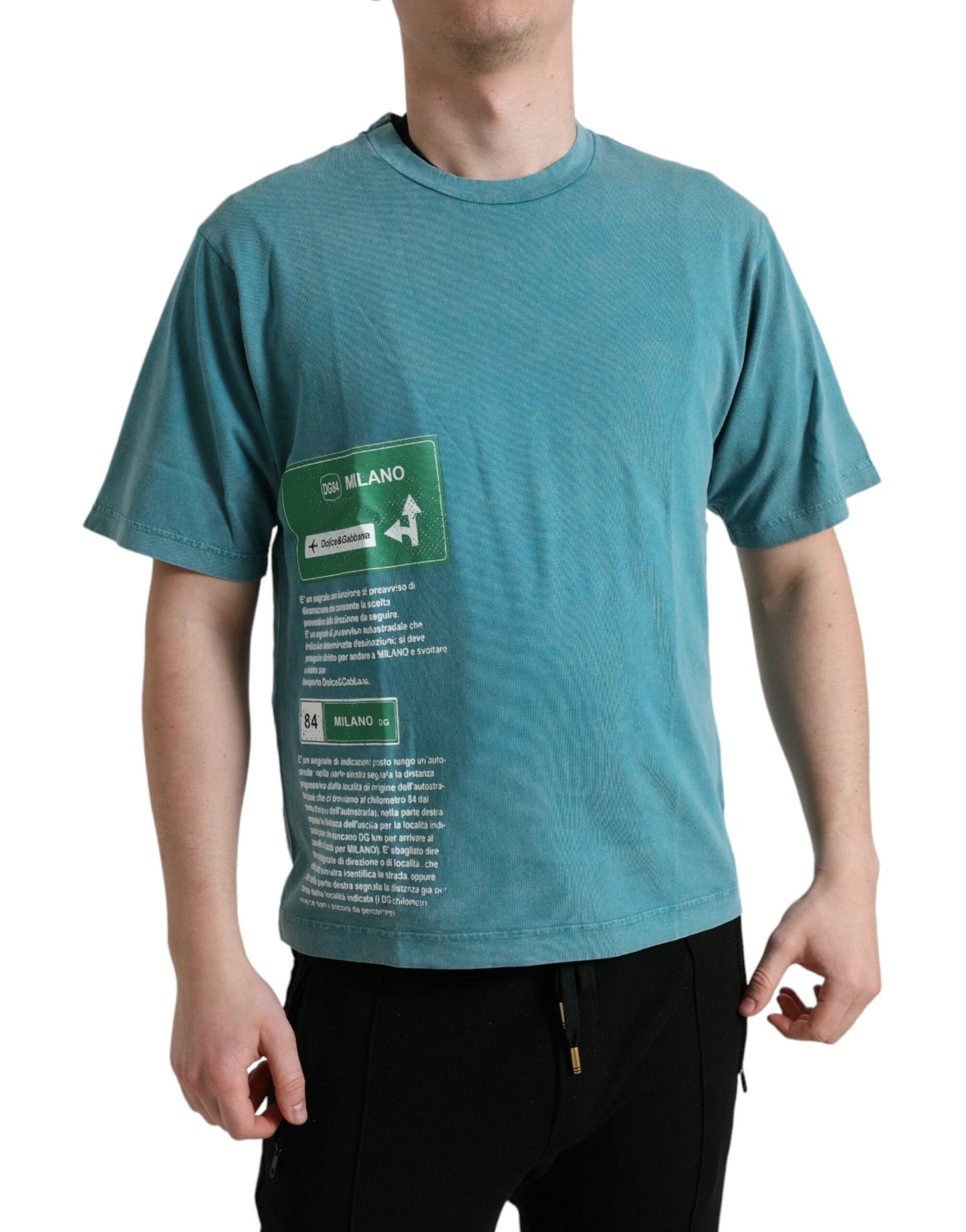 Maglietta in cotone con motivo Milano blu chic