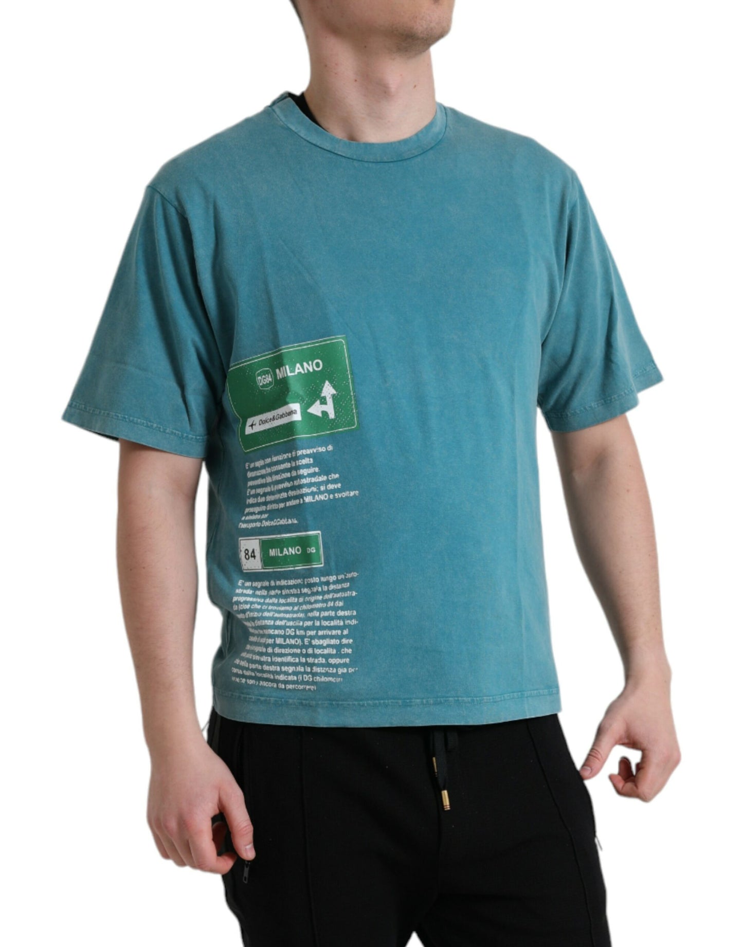 Maglietta in cotone con motivo Milano blu chic