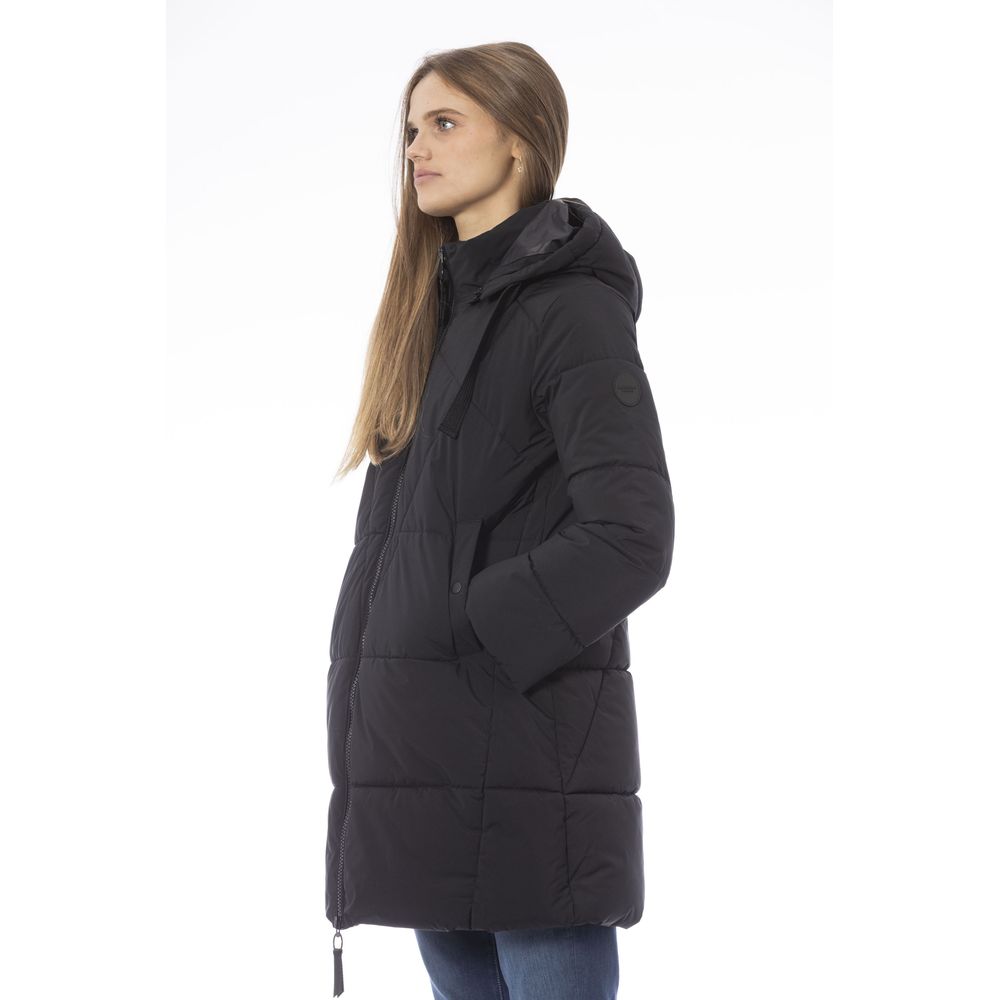 Black Polyester Women Coat