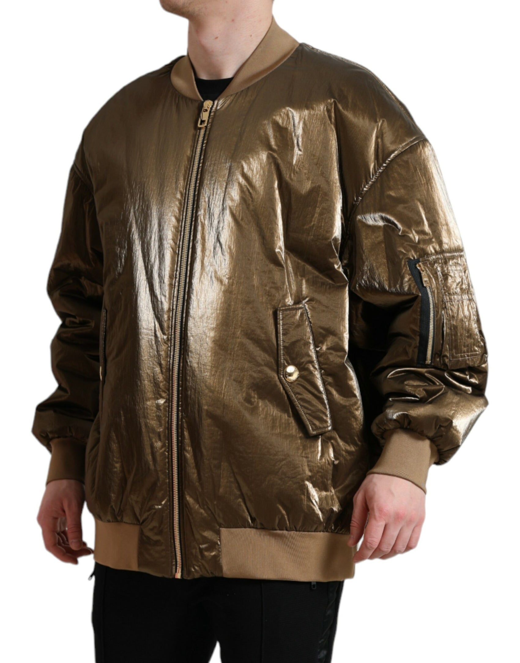 Elegante giacca bomber color bronzo