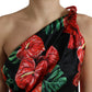 Dolce & Gabbana Black Shiny Silk Floral Print Draped Dress