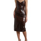Dolce & Gabbana Brown Shiny Silk Sheath Sleeveless Bodycon Midi Dress