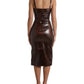 Dolce & Gabbana Brown Shiny Silk Sheath Sleeveless Bodycon Midi Dress
