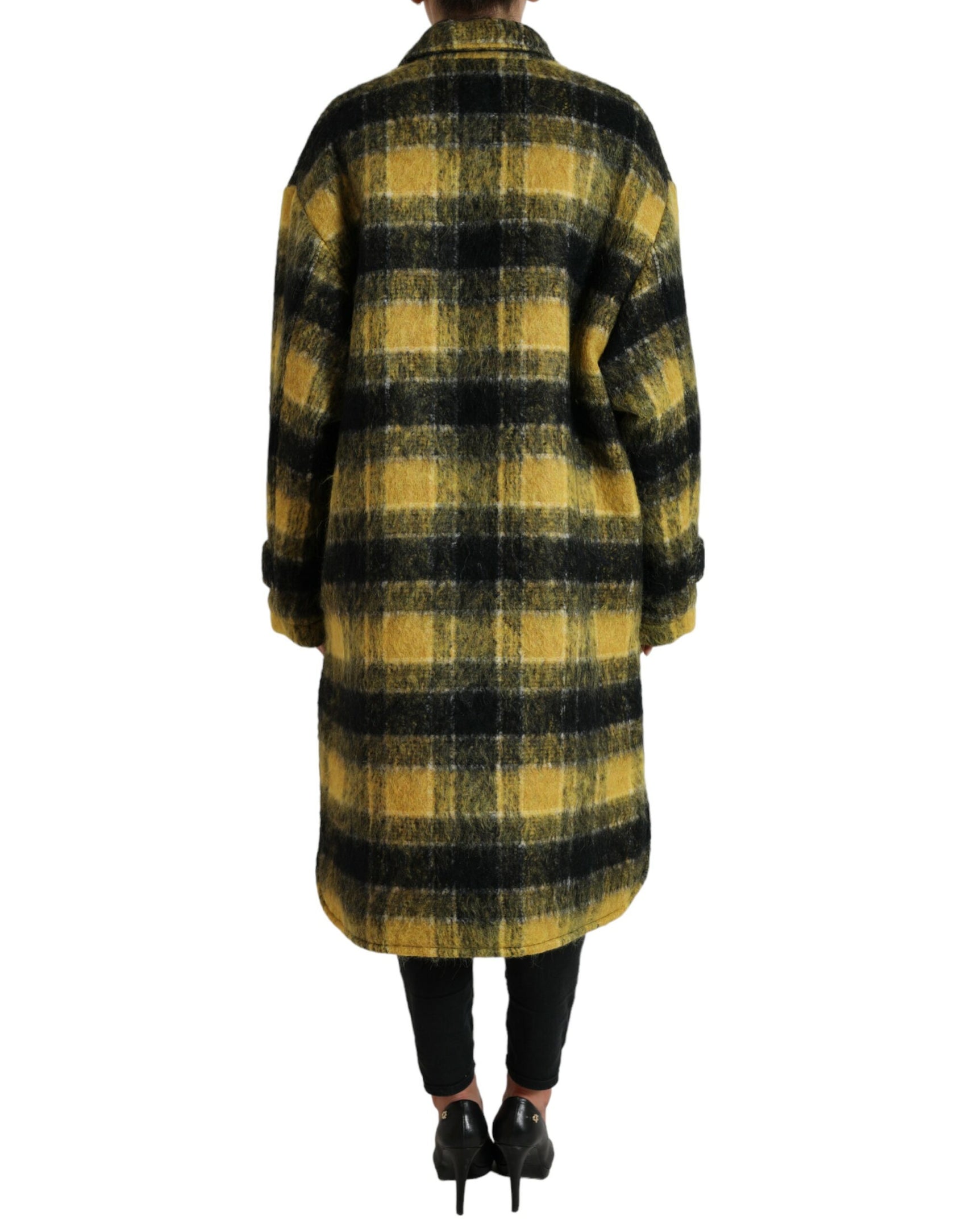 Cappotto lungo a quadri chic in giallo sole