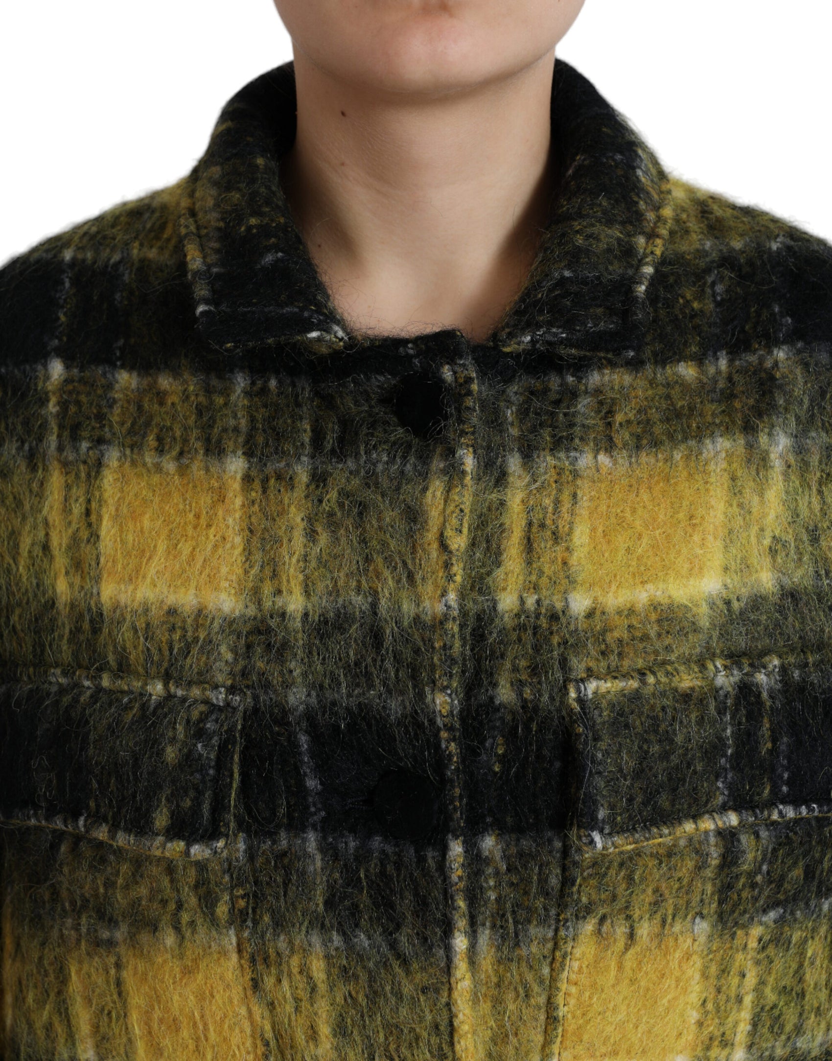 Cappotto lungo a quadri chic in giallo sole