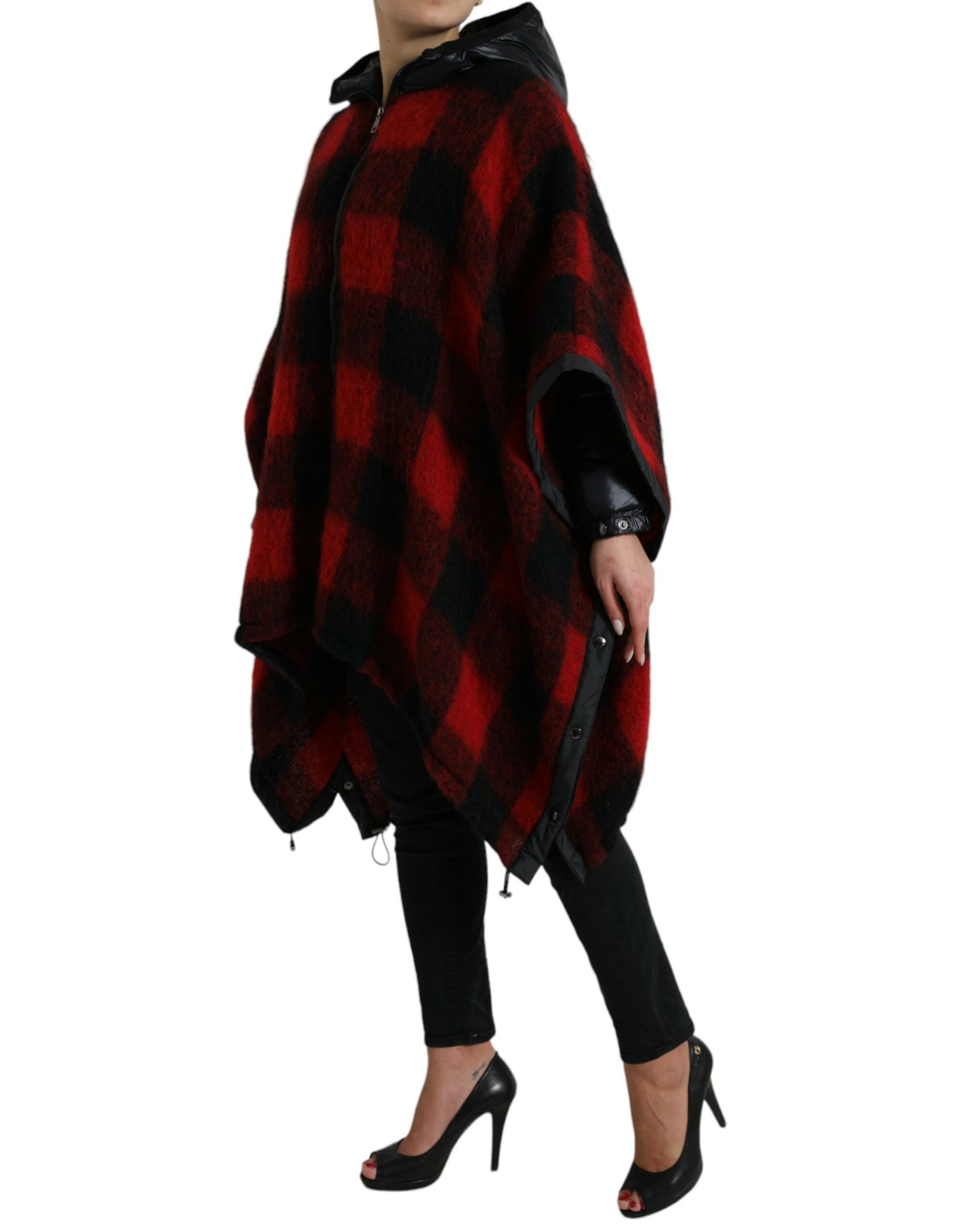 Elegante giacca poncho a quadri di bufalo