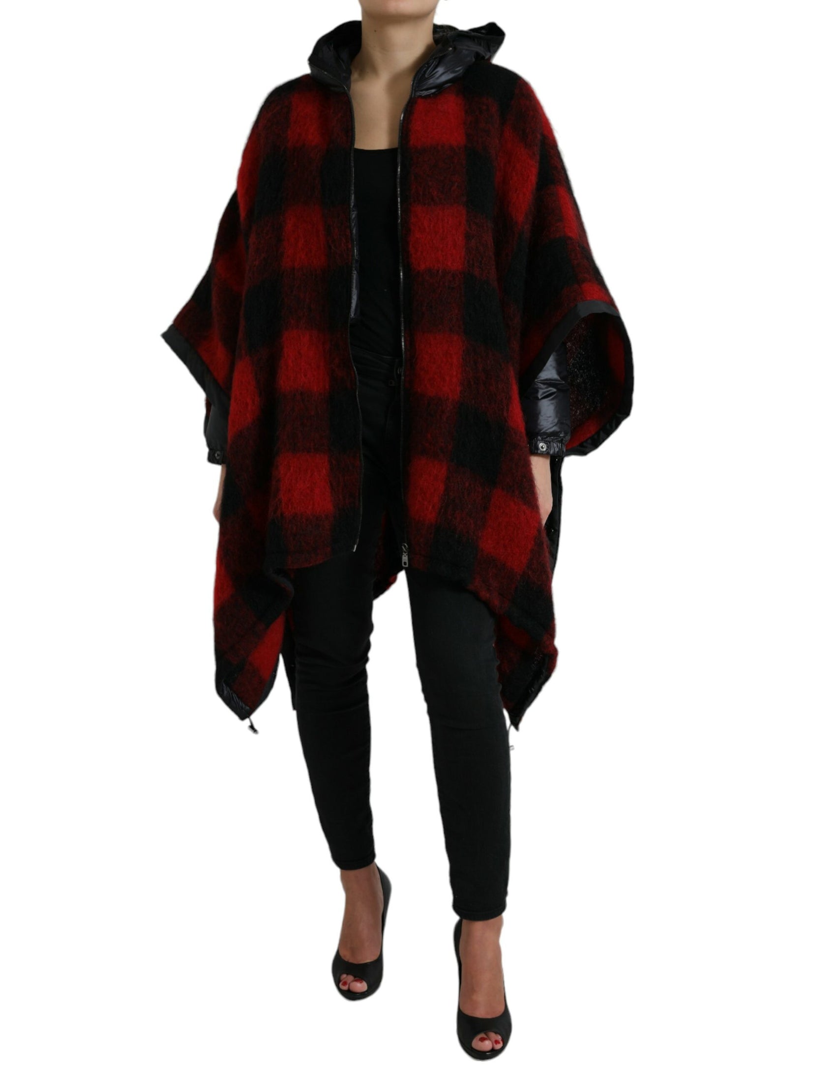 Elegante giacca poncho a quadri di bufalo