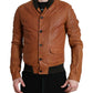 Elegant Leather Perforated Bomber Jacket