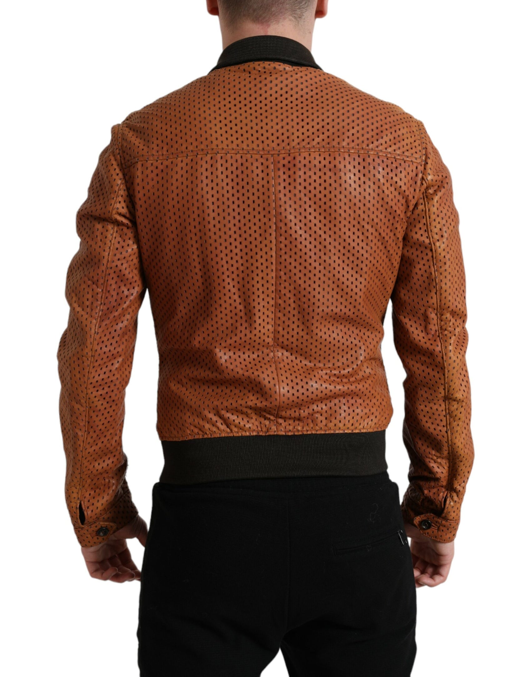 Elegante giubbotto bomber in pelle traforata