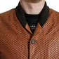 Elegant Leather Perforated Bomber Jacket