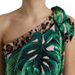 Dolce & Gabbana Green Tropical Jungle Print One Shoulder Midi Dress