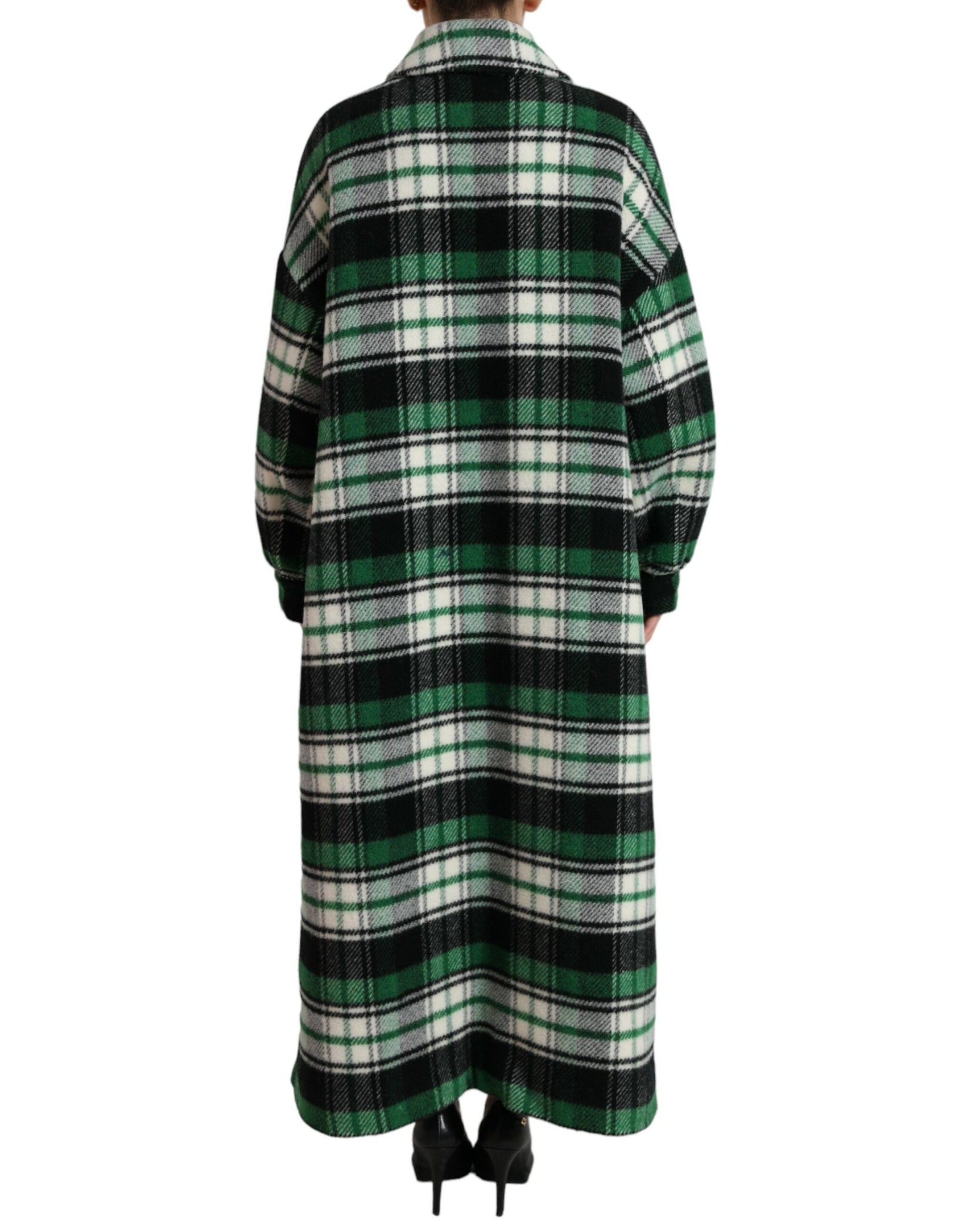 Elegante cappotto lungo a quadri verdi