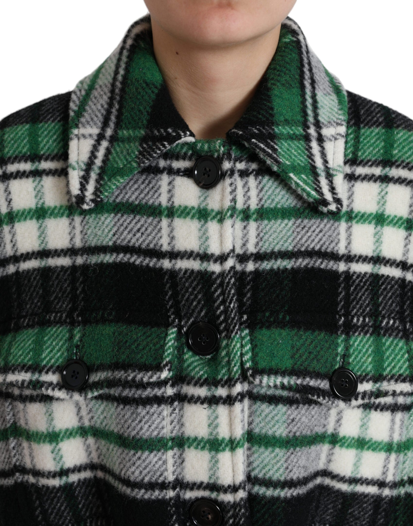 Elegante cappotto lungo a quadri verdi